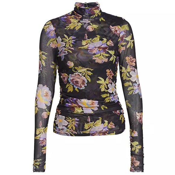 Cinq a sept Bridgette shirred mesh floral turtleneck top sz lg - Picture 15 of 15